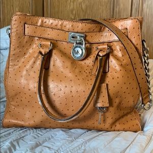 Michael Kors Hamilton Satchel Brown Ostrich Bag